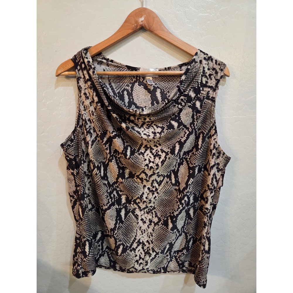 TNO Snakeskin Womans Cowl Neck Sleeveless Top Grey Black Plus Size 1XL Blouse